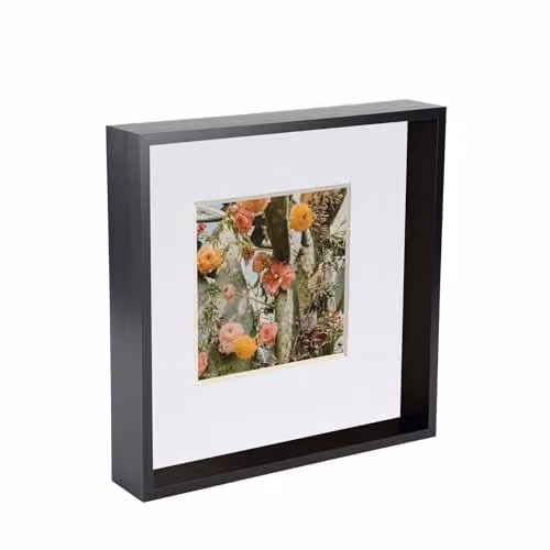 Nicola Spring Square 3D Deep Box Photo Frame in Black with White Mount