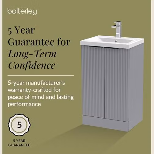 Balterley Grey Floor Standing Bathroom Vanity Unit with Basin and Fluted Front, 2 Soft Close Doors, W: 51 cm, D: 39 cm, H: 85 cm – 4