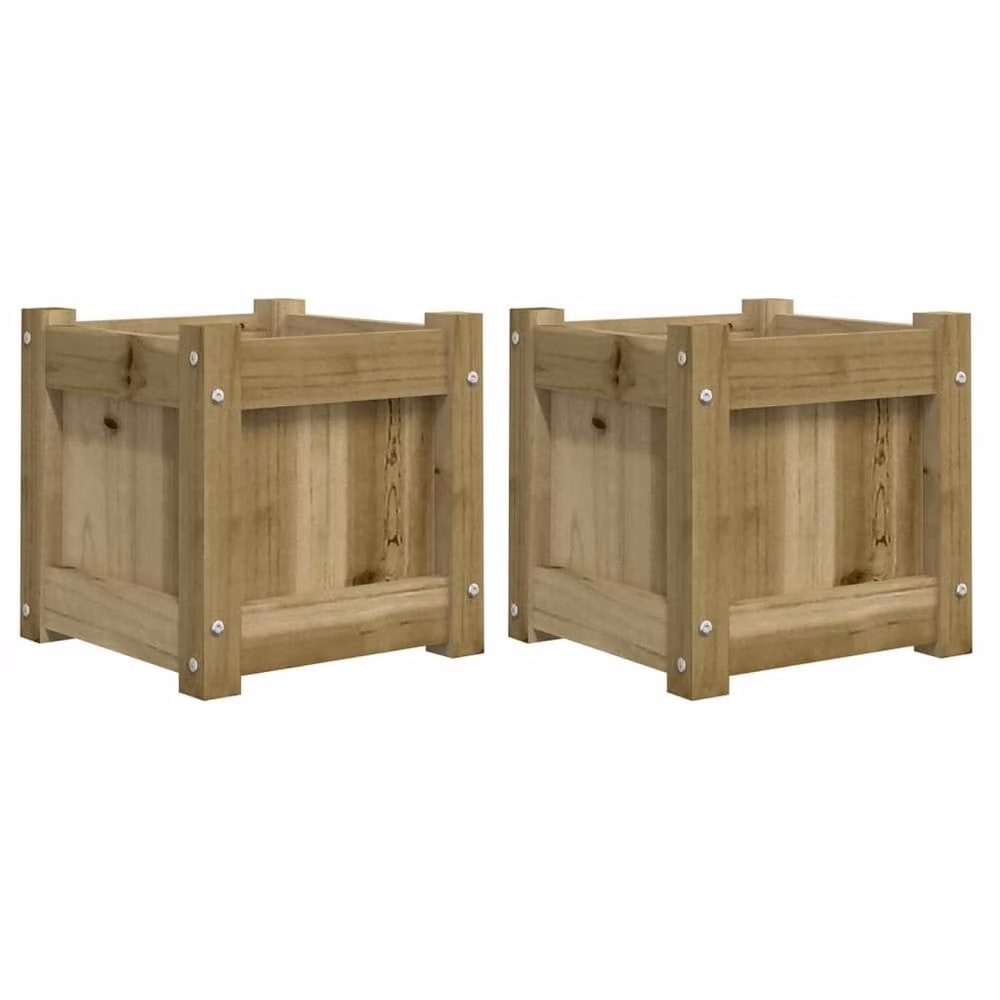 Berkfield Home Garden Impregnated Pine Wood Planter Tub Set, 2 Pieces, Brown – 2