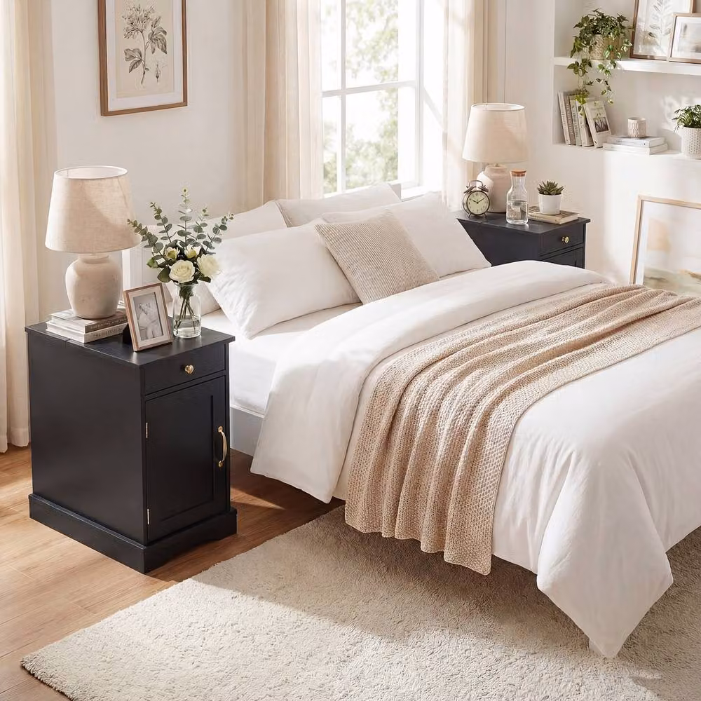 Costway Black End Table with Charging Station and Drawer – 6