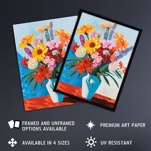 Artery8 Colourful Spring Flower Bouquet Framed Wall Art Print, Multicolour, W: 21.0 x H: 29.7 cm – 2