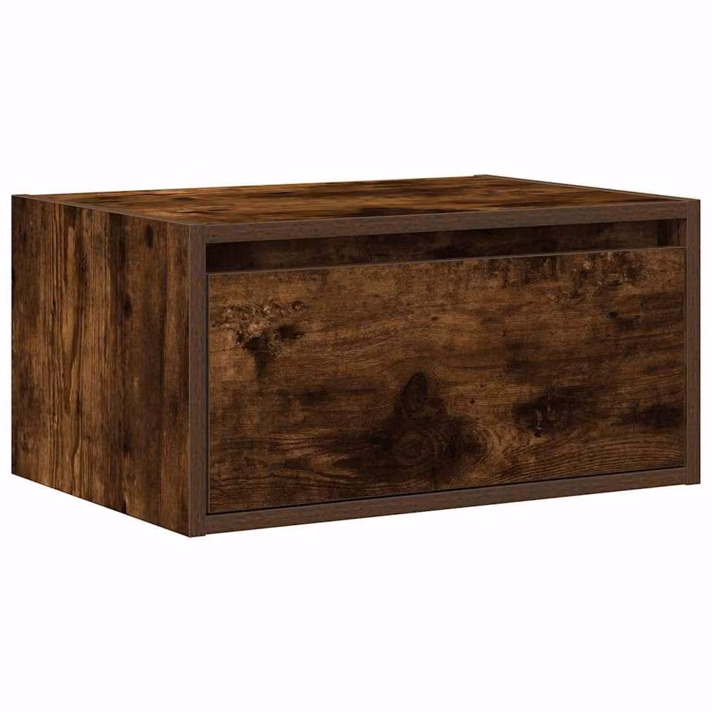 Berkfield Home Wall-mounted Bedside Cabinet with Integrated LED Lights in Smoked Oak Brown – 3