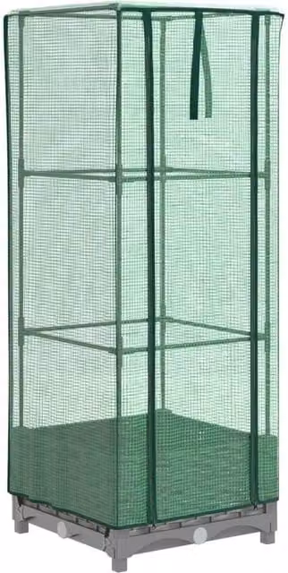 Berkfield Home Raised Bed with Greenhouse Cover in Light Grey Rattan Look, W/D/H: 40 x 40 x 123 cm – 1