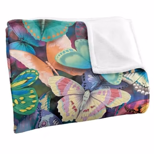 JQ Licensing Royce McClure Butterfly Magic Pattern Super Soft White Throw Blanket W/D/H: 152 x 127 cm – 2