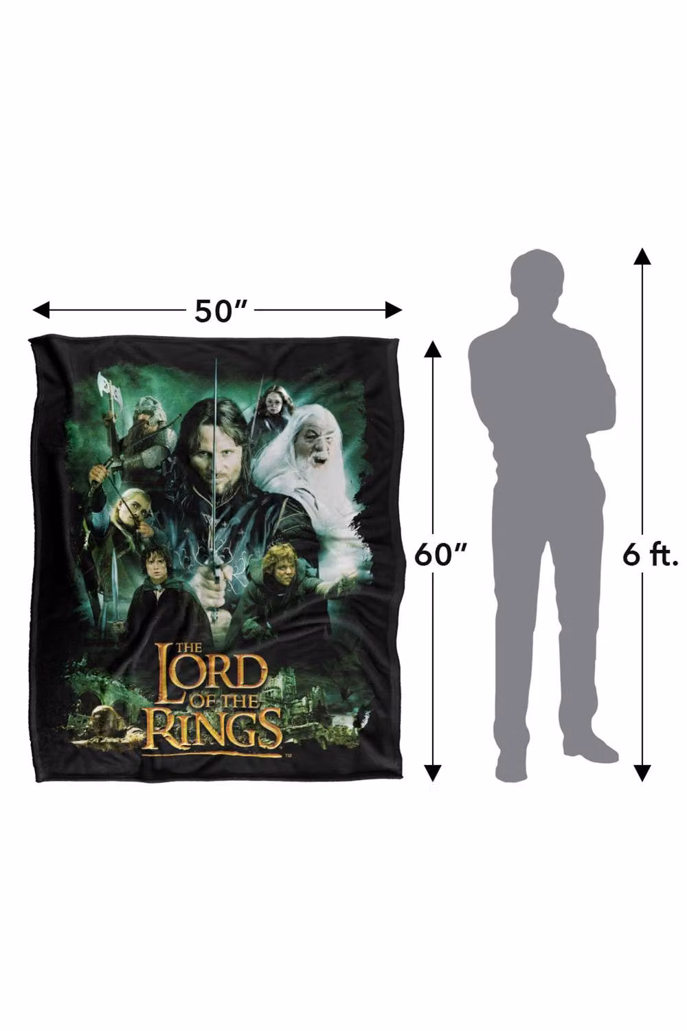Warner Bros. The Lord Of The Rings Hero Group Silky Touch Super Soft Fleece Throw Blanket, Multicolour, W: 91 cm, D: 147 cm – 8