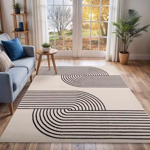 Livabliss Pisa Modern Geometric Rug in Beige, White and Black, W/D/H: 140 x 200 cm