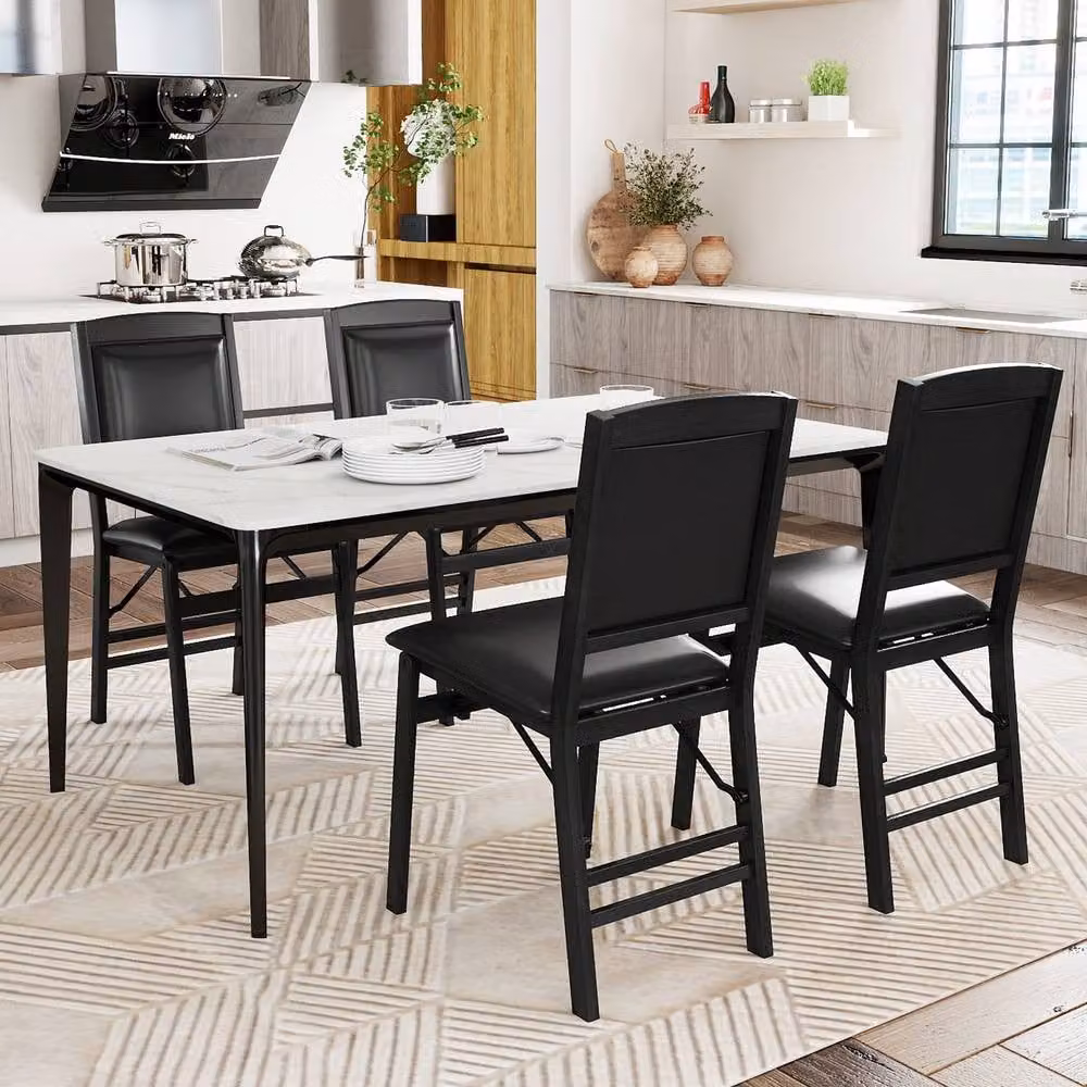 Gymax 2 Pack of Black Folding Dining Chairs with High Backrest and Padded Synthetic Leather Seats – 10
