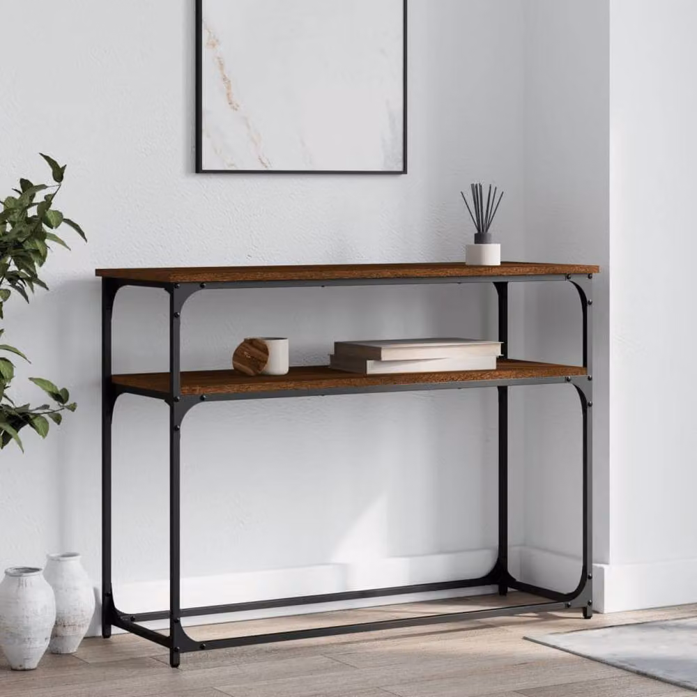 Berkfield Home Industrial Console Table in Brown Oak, W/D/H: 100 x 35.5 x 75 cm – 2