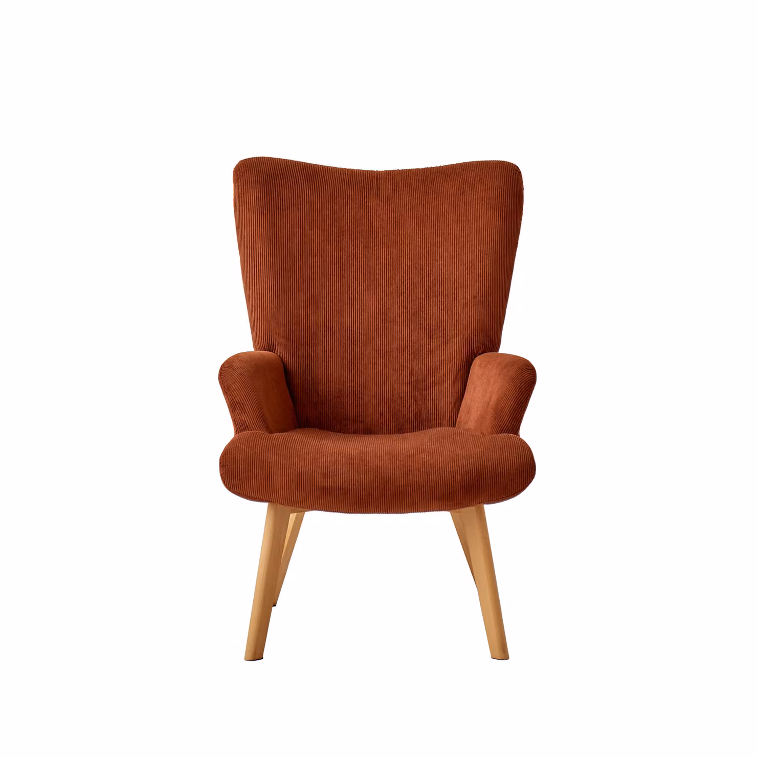 Nordlys Scandinavian Style Red Velvet Lounge Chair with Wooden Legs and Armrests – 4