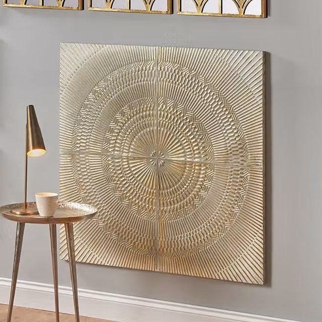 Pacific Lifestyle Aztec Modern Geometric Metal Wall Art in Gold and White