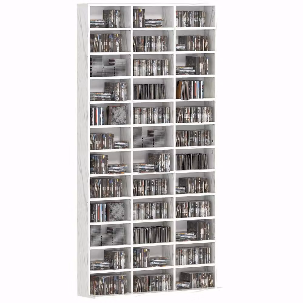 Wyld Haus Somole Tano Marble Effect Adjustable CD Storage Cabinet, White and Multicolour, W: 102 cm, H: 195 cm, D: 23.5 cm – 2