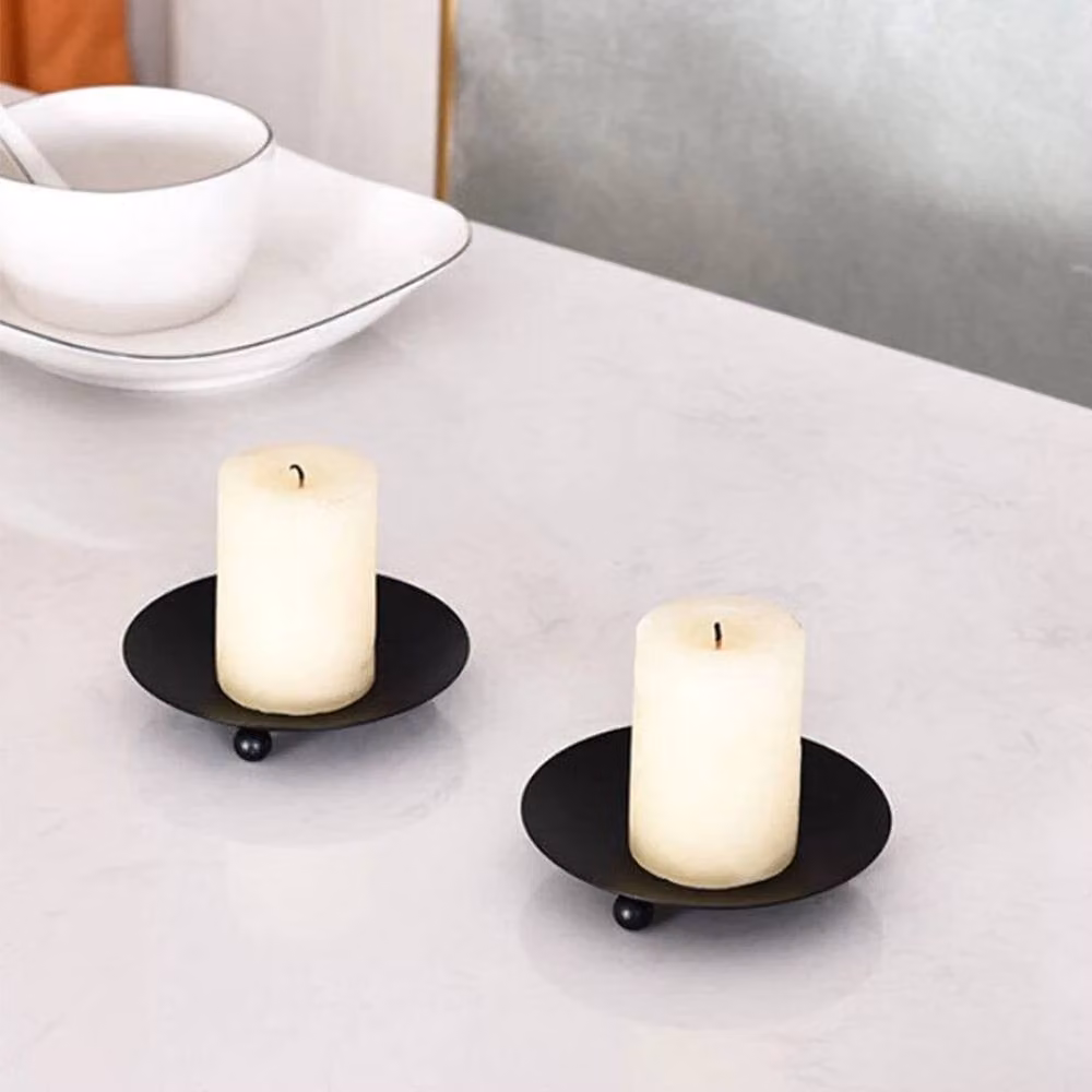 KORVIXA Set of 2 Vintage Metal Pillar Candle Holders in Black, 11 cm Diameter – 3