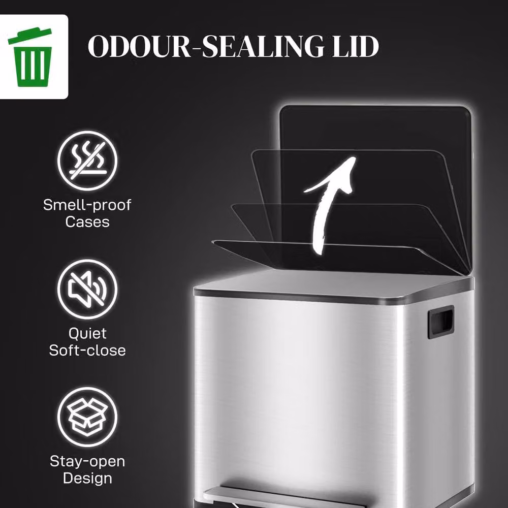 STILVORA Dual Compartment Stainless Steel Kitchen Bin with Pedal Lid and Soft Close Mechanism, Silver – 6