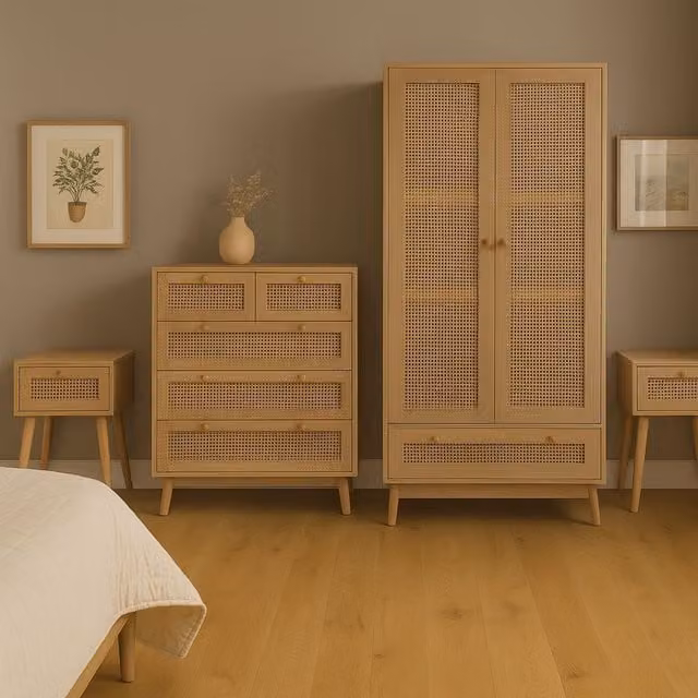 Birlea Croxley 3 Piece Wooden Furniture Set in Natural with Gold Details – 1