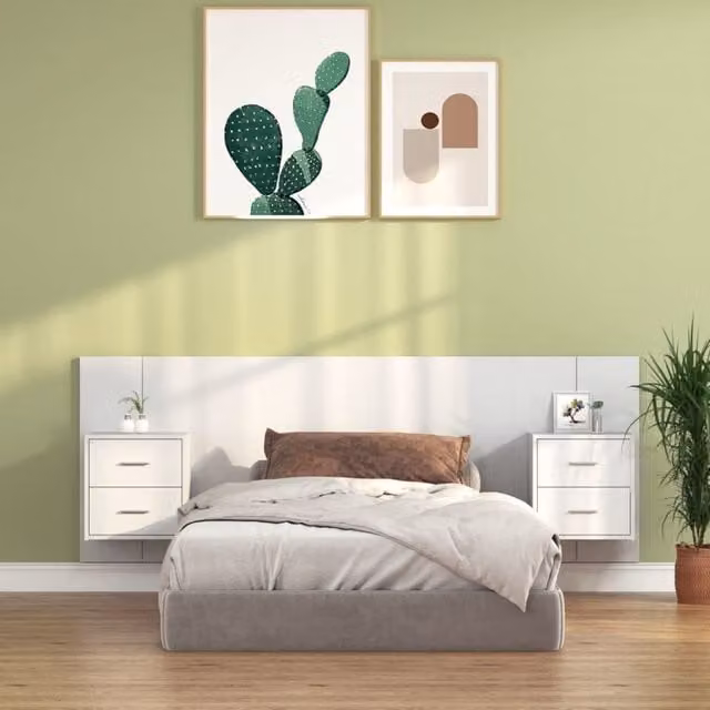 Berkfield Home White Engineered Wood Bed Headboard with Integrated Nightstands and Side Compartments – 1