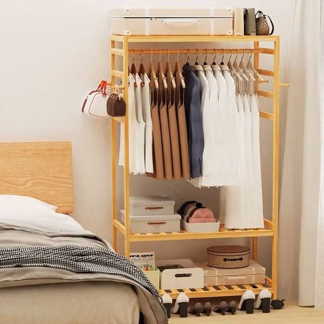 PAWNORA Natural Bamboo Clothes Rail in Brown – 1