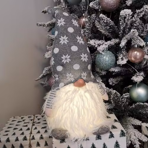 Samuel Alexander Battery Operated Light Up Christmas Standing Gonk Decoration in Grey and White, Height: 56 cm – 1