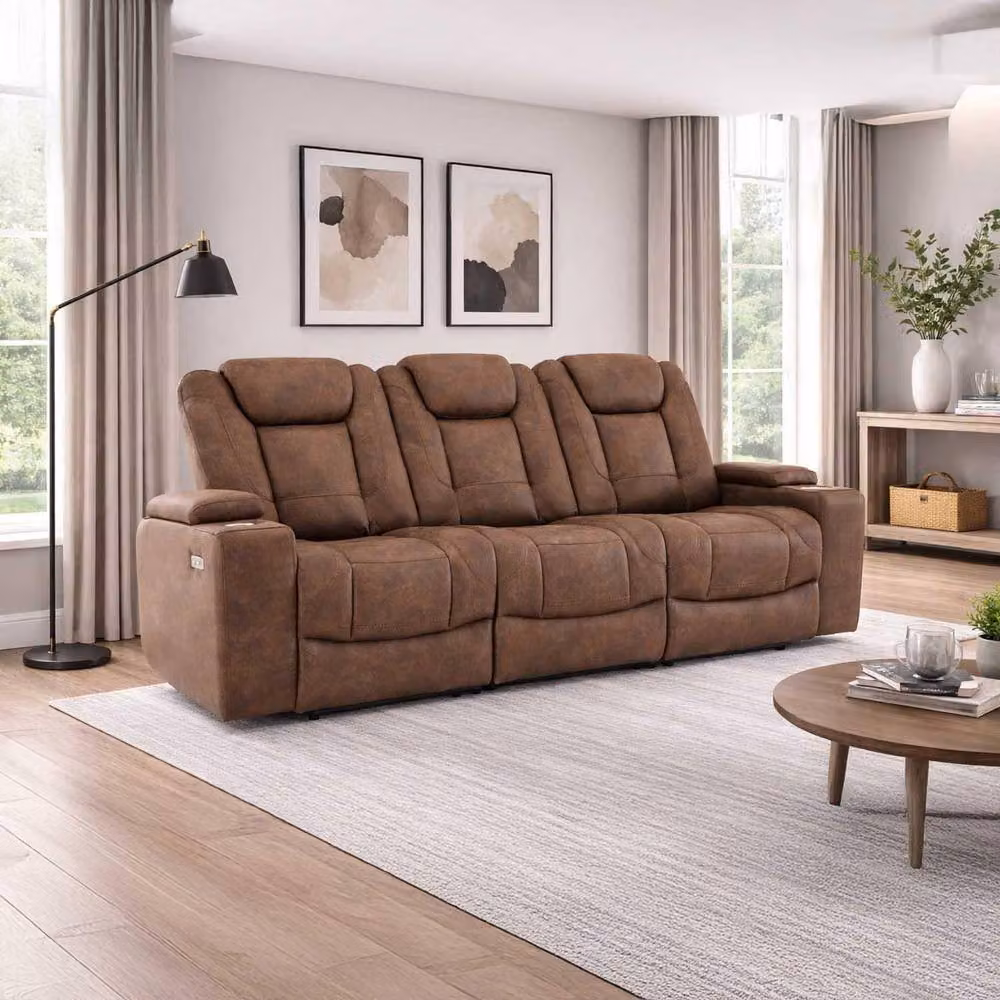 Furnishings For Less UK Juniper Electric Recliner 3+1+1 Sofa Set in Brown with USB Charging, Cup Holders and LED Lighting – 4