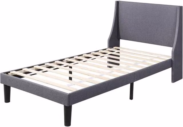KORVIXA Modern Upholstered Single Platform Bed Frame in Grey, W/D/H: 90 x 190 cm