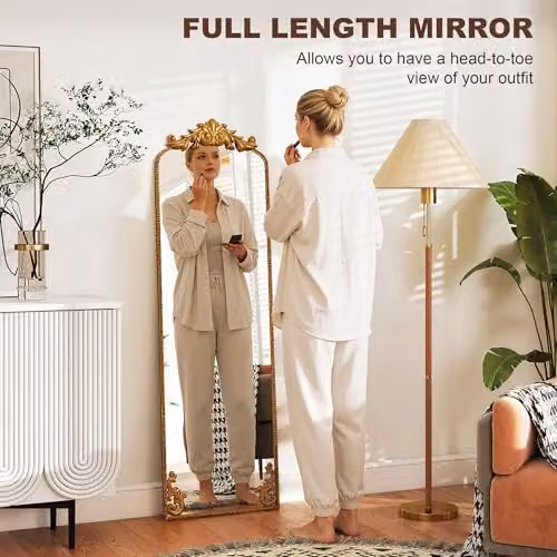 HOMCOM Vintage Rectangular Full Length Mirror with Gold Metal Frame, W: 50 cm, H: 160 cm – 2
