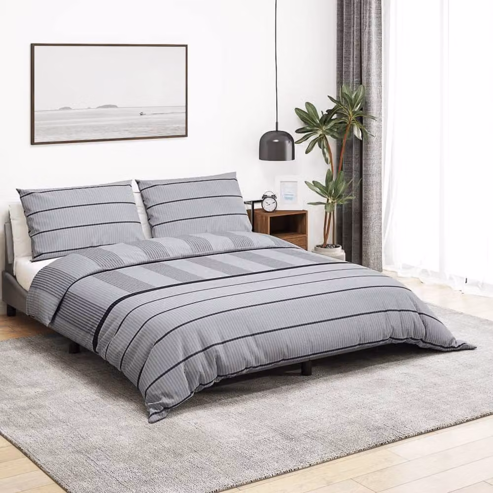 Berkfield Home Grey Cotton Duvet Cover and Pillowcase Set, W: 240 cm, H: 220 cm – 2