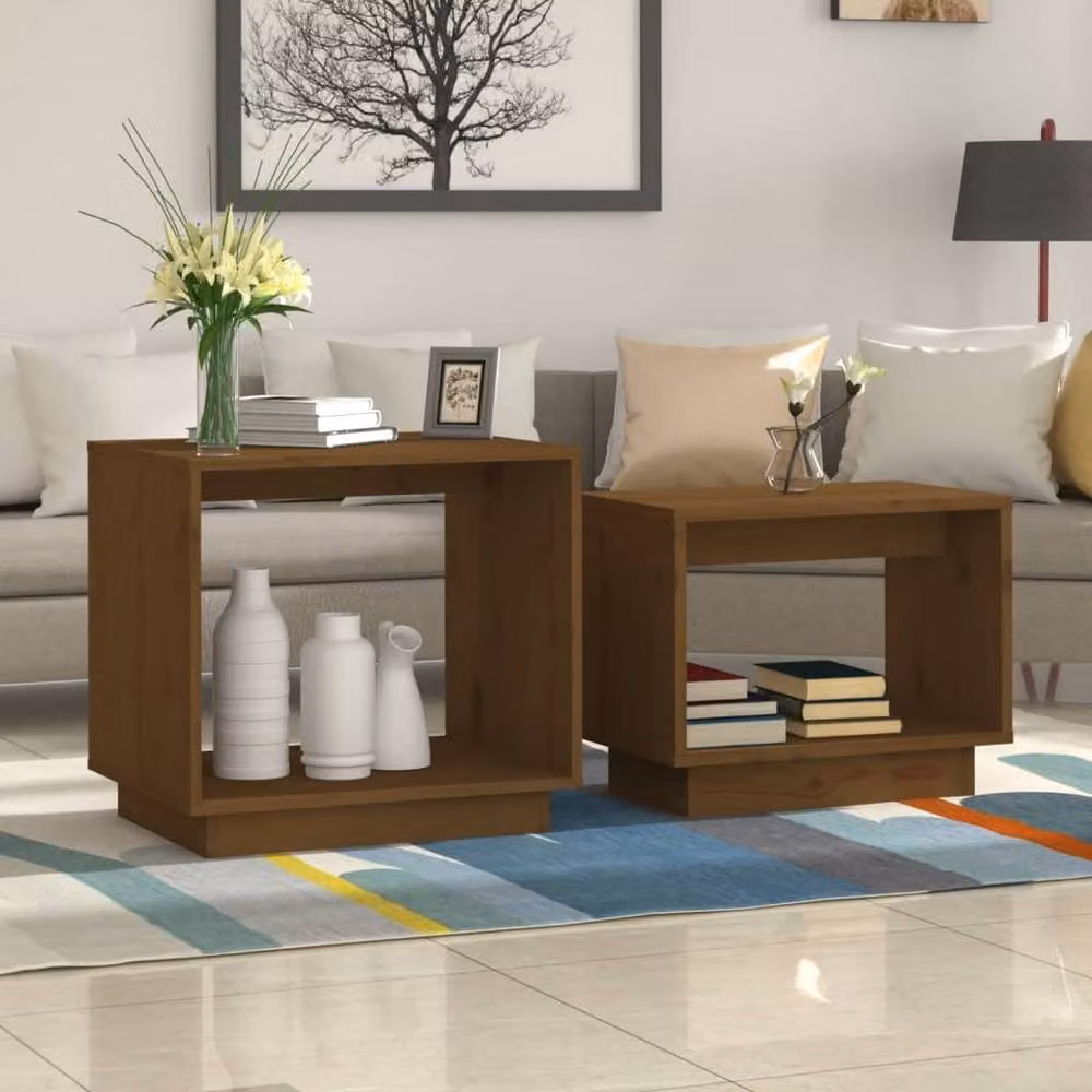 Berkfield Home Nesting Coffee Tables, Set of 2, Honey Brown Solid Pine Wood – 2