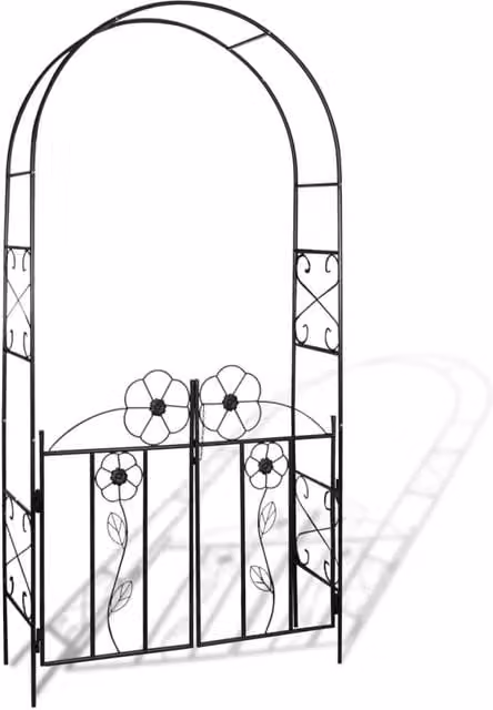 Berkfield Home Metal Garden Arch Door with Double Gate in Black, H 230 cm x W 115 cm – 1