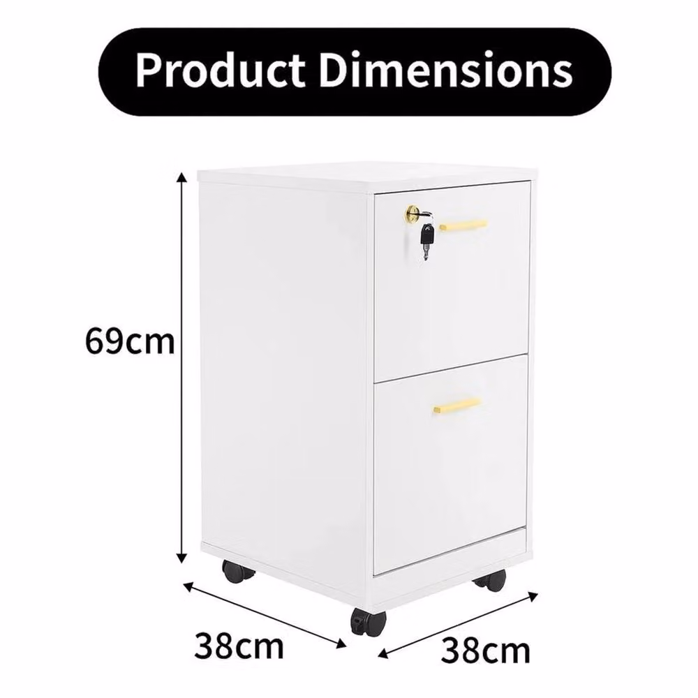 VOGREX White 2 Drawer Wooden Office Cabinet with Lock and Castors – 2