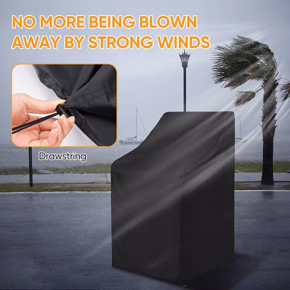 EONLION Waterproof Black Polyester Stacking Chair Cover for Outdoor Dining Chairs, Size: 100 cm – 4