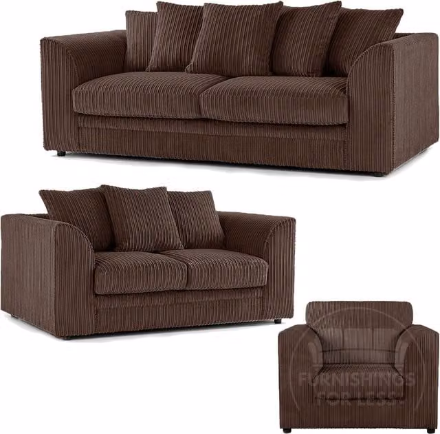 Furnishings For Less UK Luxor 3 Piece Fabric Sofa Suite in Chocolate Brown with Scatter Back Cushions