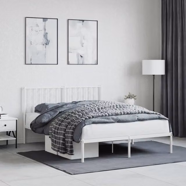 Berkfield Home Metal Bed Frame with Headboard, White, W/D/H: 140 x 190 cm