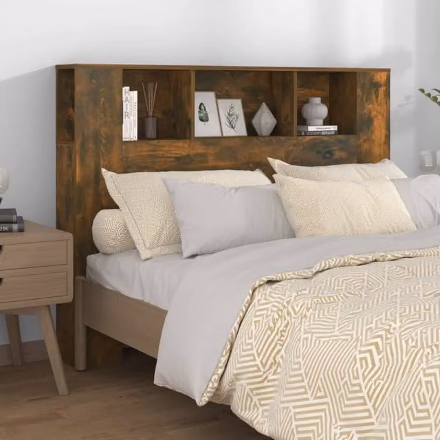Berkfield Home Smoked Oak Headboard Cabinet in Brown, W: 140 cm, D: 18.5 cm, H: 104.5 cm