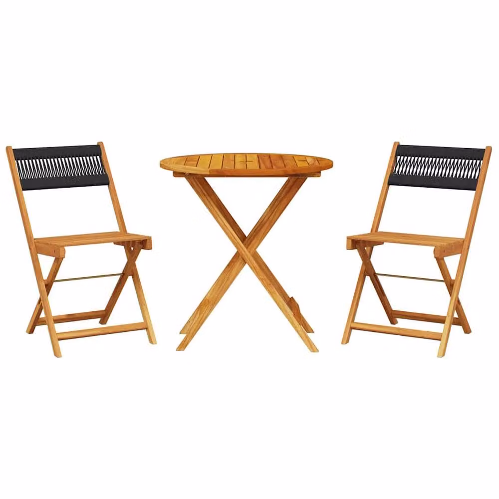 Berkfield Home Beautiful 3 Piece Bistro Set in Black Polypropylene and Tan Oiled Acacia Wood – 3