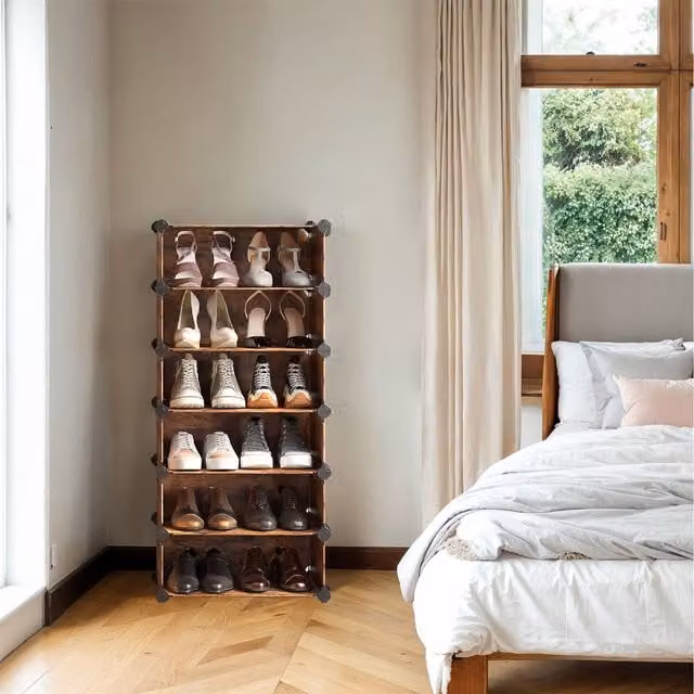 SONGMICS Modular Shoe Cabinet with 10 Compartments, Bronze, H 173 x W 43 x D 31 cm