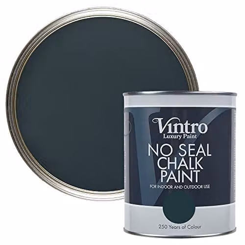 Vintro Lowry Grey No Seal Chalk Paint, Matt Water Based Interior and Exterior Paint for Wood and Metal, 1 Litre