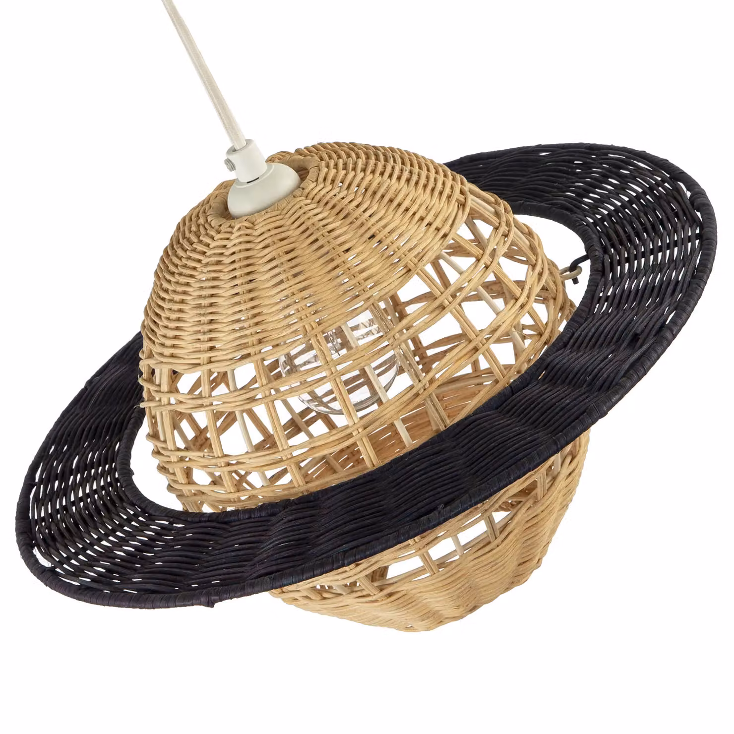 Happy Homewares Saturn Planet Childrens Pendant Light Shade in Brown and Black Rattan – 3