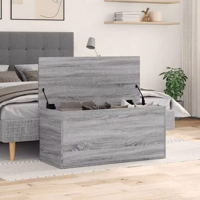 Berkfield Home Grey Sonoma Storage Box in Engineered Wood W/D/H: 100 x 42 x 46 cm