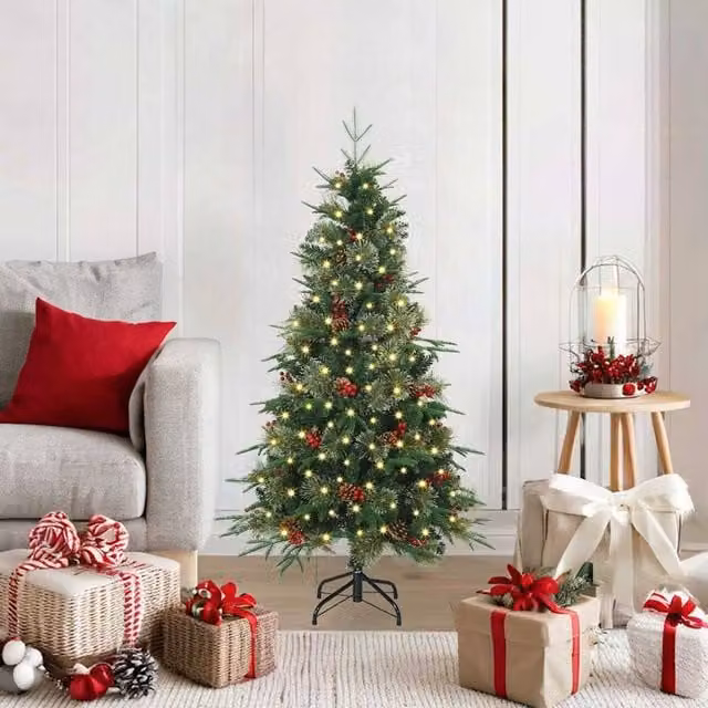 Berkfield Home Artificial Hinged Christmas Tree in Green, Height: 120 cm – 1