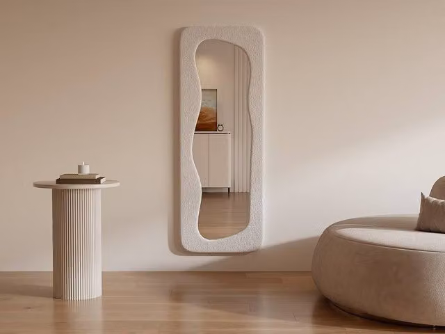 HAIMEI Loop Fabric Wall Mirror in Ivory, W: 60 cm, H: 160 cm