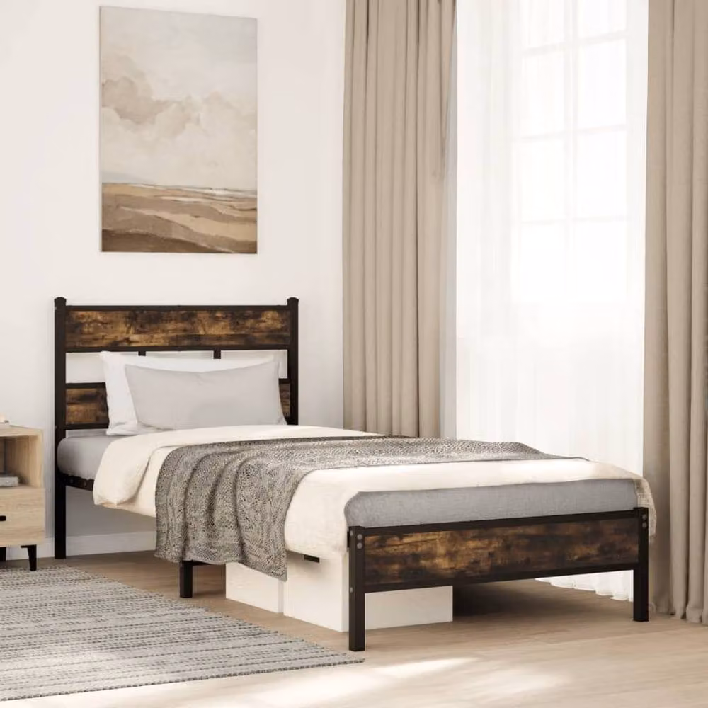 Berkfield Home Elegant Sonoma Oak Bed Frame with Headboard in Brown, W/D/H: 90 x 190 x 95 cm – 2