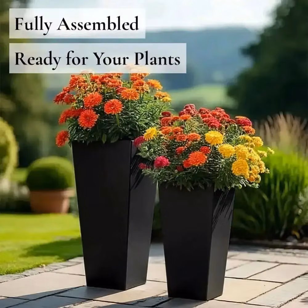 Access Garden Products Galvanised Steel Tapered Square Planter, Black, W/D/H: 40 x 40 x 90 cm – 2