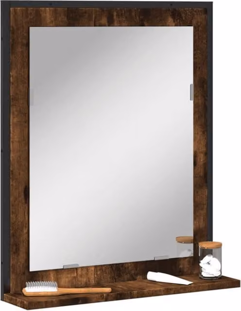 Berkfield Home Bathroom Mirror with Shelf in Smoked Oak Brown, W/D/H: 50 x 12 x 60 cm
