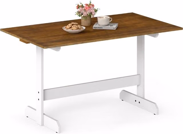 COSTWAY Modern Farmhouse Rectangular Trestle Dining Table in Brown