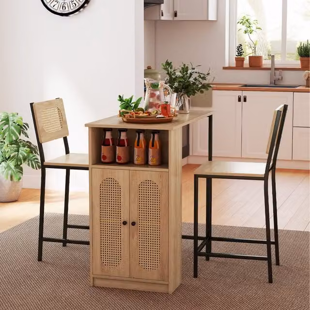 Costway 3-Piece Modern Rectangular Bar Table and Chairs Set in Brown and Beige