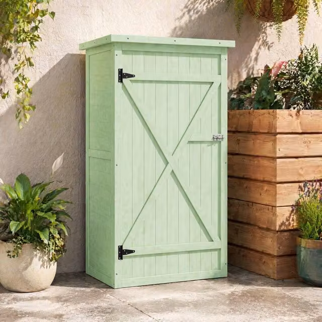 STILVORA Green Wooden Garden Storage Shed with Shelving and Double Doors, W/D/H: 75 x 56 x 115 cm