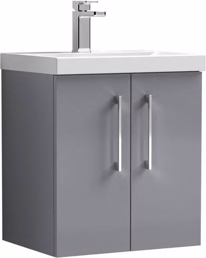 Balterley Modern Wall Hung Bathroom Vanity Unit with Soft Close Doors, Satin Grey, W: 50 cm – 1