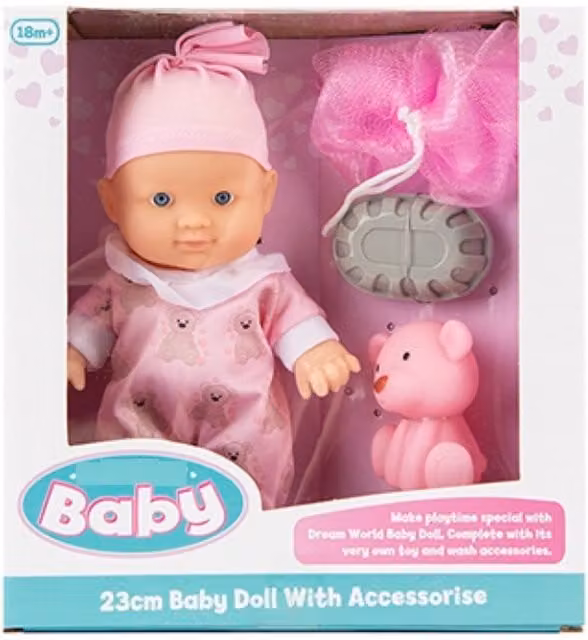 UMKYTOYS Pink Baby Doll with Soft Body and Accessories