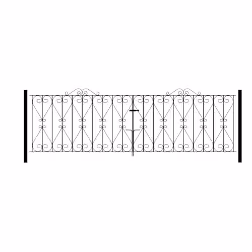 Burbage Iron Craft Regent Scroll Double Driveway Swing Gate in Black Galvanised Steel, W: 304.8 cm, H: 91.4 cm