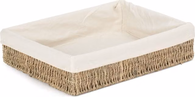 Red Hamper Rectangular Seagrass Tray with Cotton Lining in Brown