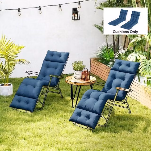 OUTSUNNY Set of 2 Navy Blue Rectangular Garden Lounge Chair Cushions with Foam Filling and Tie Cords, W: 190 cm, D: 60 cm – 1